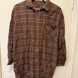 Brown Plaid Button-Up Shirt
